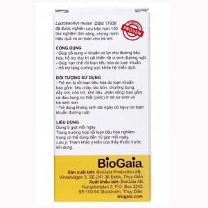 Mặt hộp sau men vi sinh trẻ em Biogaia Gouttes
