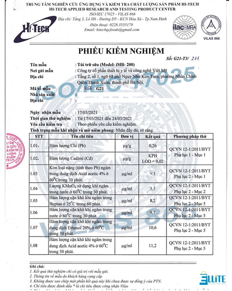 Phiếu kiểm nghiệm y tế mặt trước