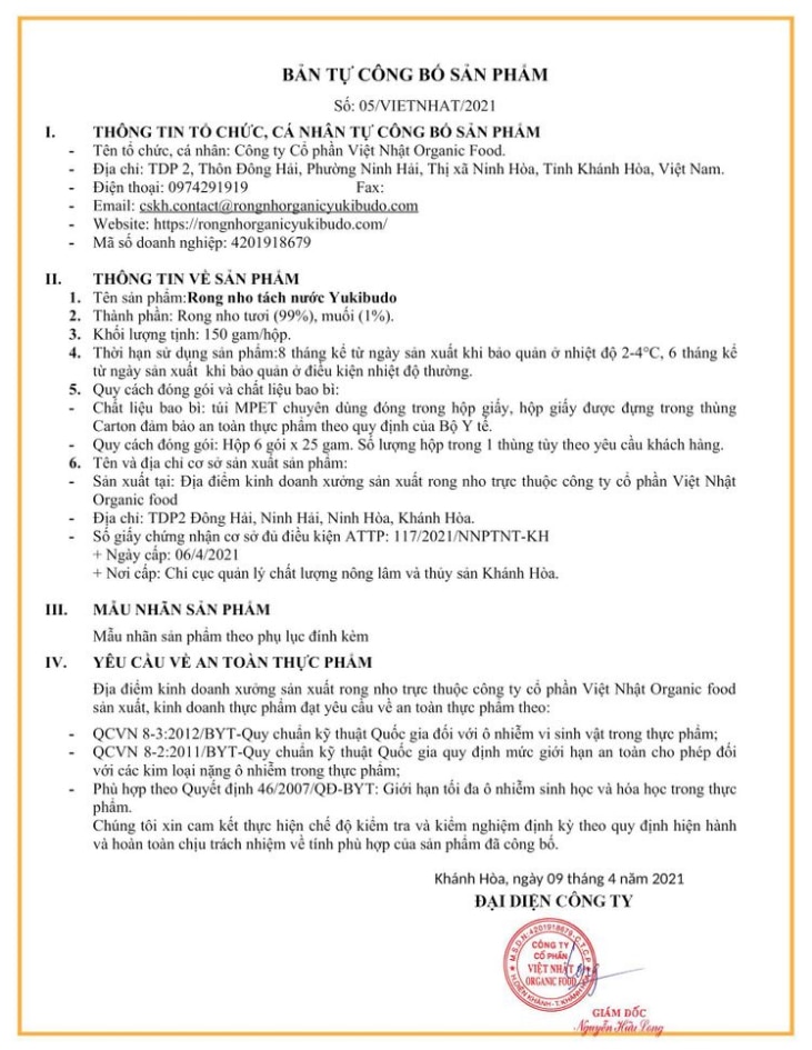Bản tự công bố sản phẩm