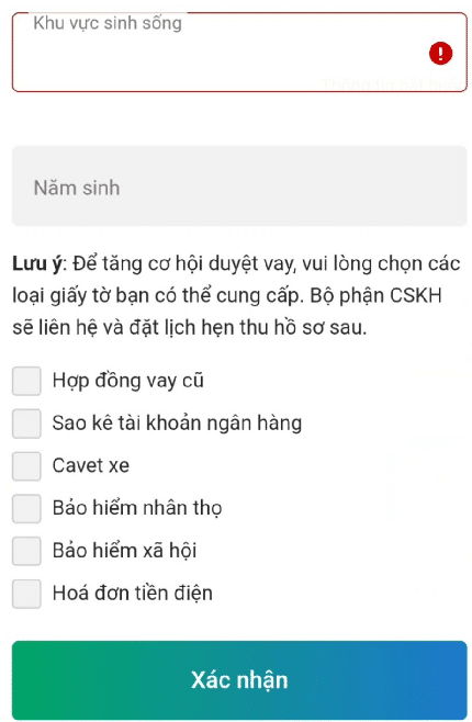 Nhập địa chỉ sinh sống