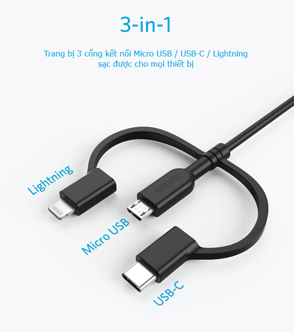 Trang bị 3 cổng sạc trên 1 dây sạc